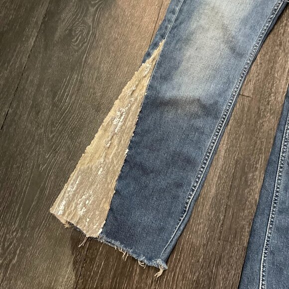Pilcro & the Letterpress Sequin High Rise Jeans Single Button Raw Hem Sz 24 Blue - Picture 2 of 3